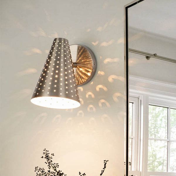 Chandelierias - Sleek Modern 1 - Light Cone - Shaped Perforated Metal Wall Sconce - Wall Light - Nickel -