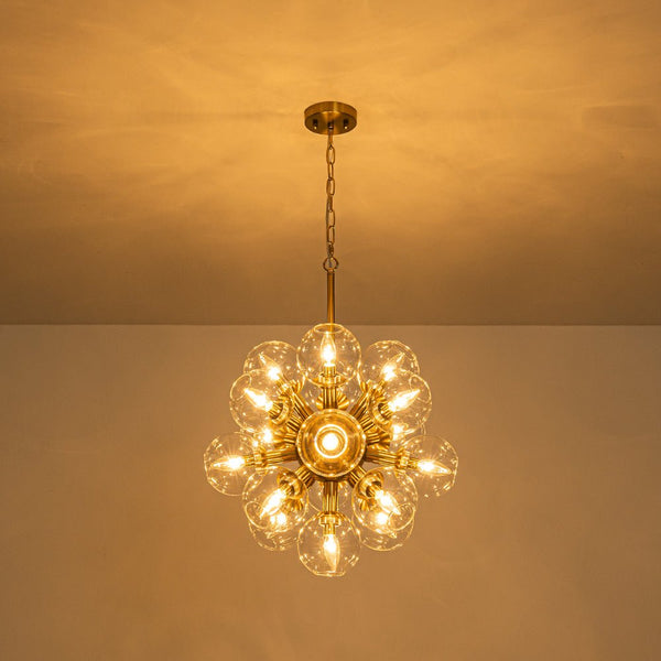 Chandelierias - Sleek Modern 17 - Light Hand - blown Glass Firework Sphere Chandelier - Chandeliers - Brushed Brass -