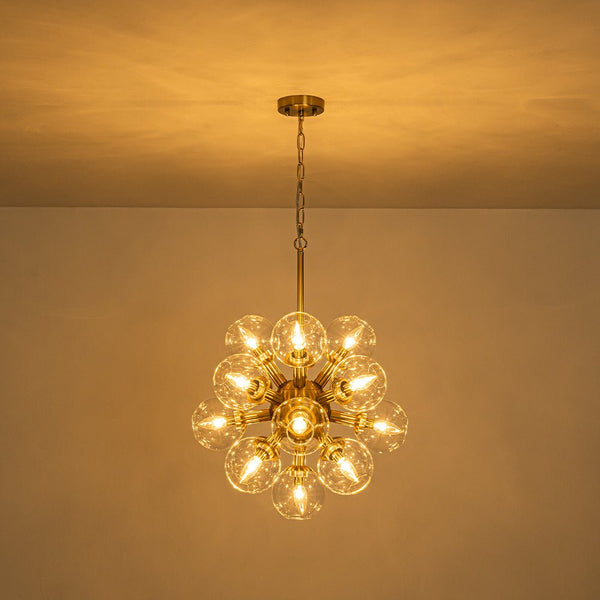 Chandelierias - Sleek Modern 17 - Light Hand - blown Glass Firework Sphere Chandelier - Chandeliers - Brushed Brass -