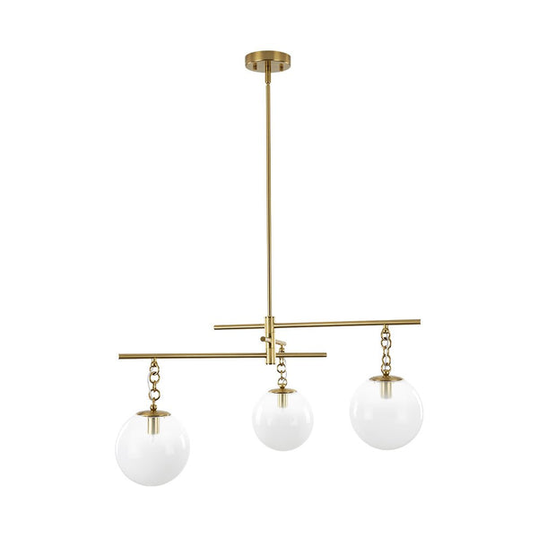 Chandelierias - Sleek Modern Linear 3 - Light Milk Glass Drape Chandelier - Chandeliers - Brass -