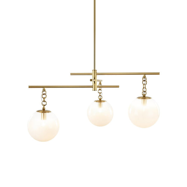 Chandelierias - Sleek Modern Linear 3 - Light Milk Glass Drape Chandelier - Chandeliers - Brass -