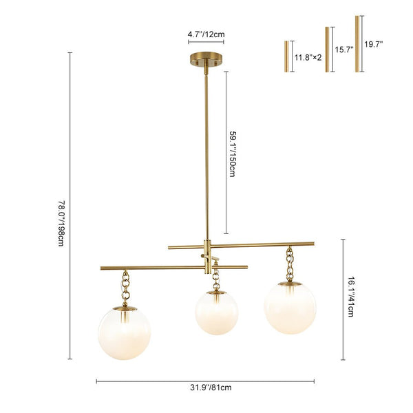 Chandelierias - Sleek Modern Linear 3 - Light Milk Glass Drape Chandelier - Chandeliers - Brass -