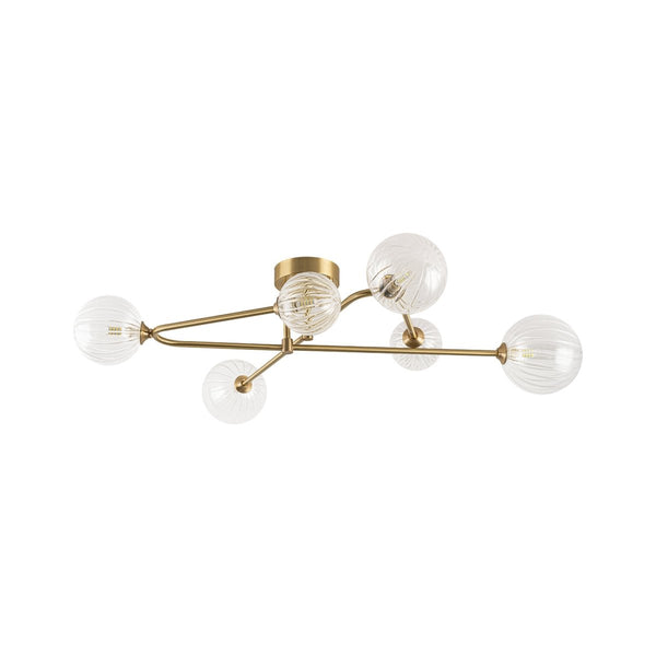 Chandelierias-Sputnik Brass Fluted Glass Bubble Linear Semi-flush Mount-Flush Mount-Brass-