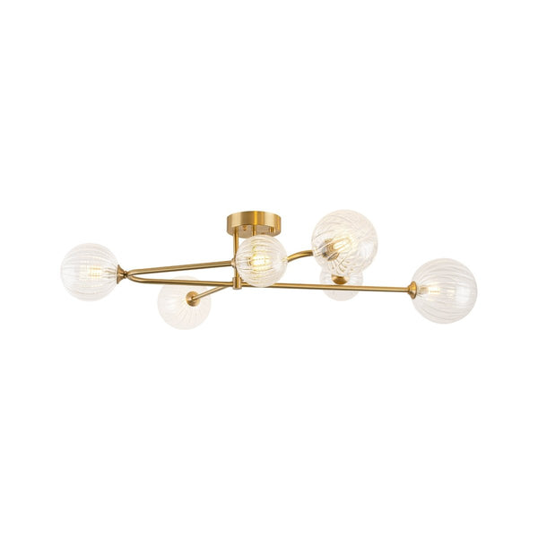 Chandelierias-Sputnik Brass Fluted Glass Bubble Linear Semi-flush Mount-Flush Mount-Brass-