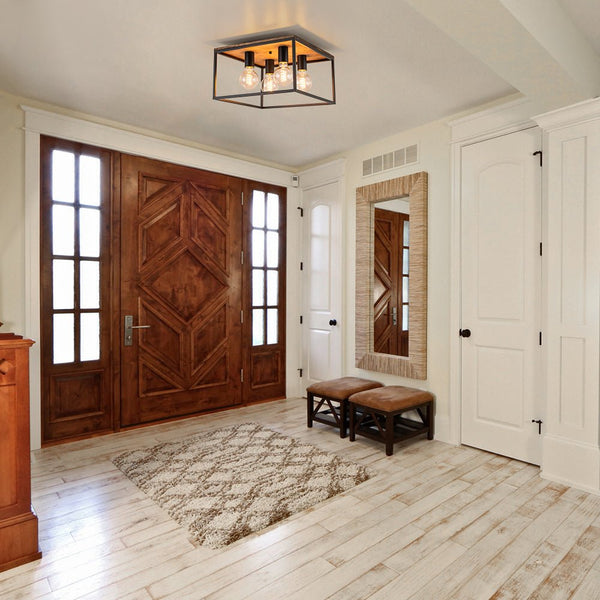 Chandelierias - Square Cage 4 - Light Flush Mount Ceiling Light - Flush Mount - Black -