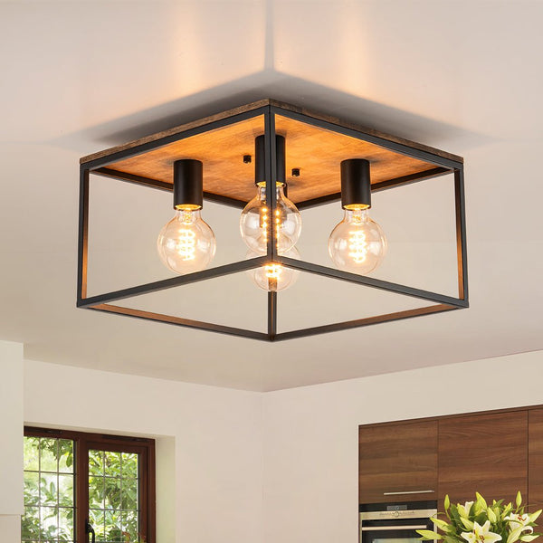 Chandelierias - Square Cage 4 - Light Flush Mount Ceiling Light - Flush Mount - Black -