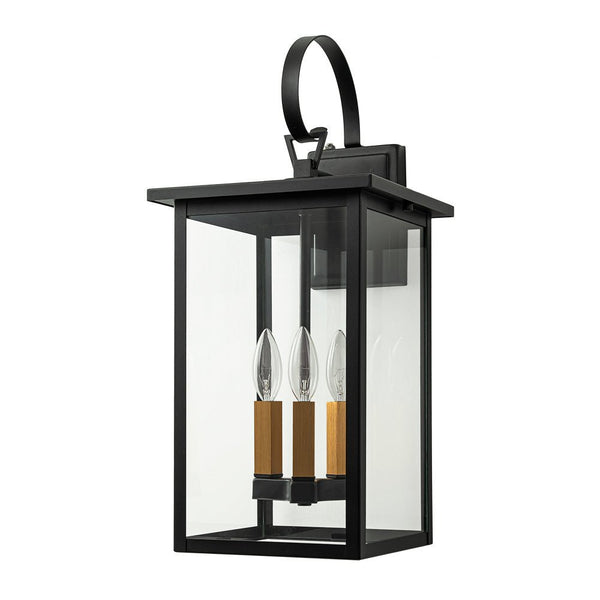 Chandelierias - Square Cage Clear Glass 3 - Light Outdoor Wall Sconce - Wall Light - Black -