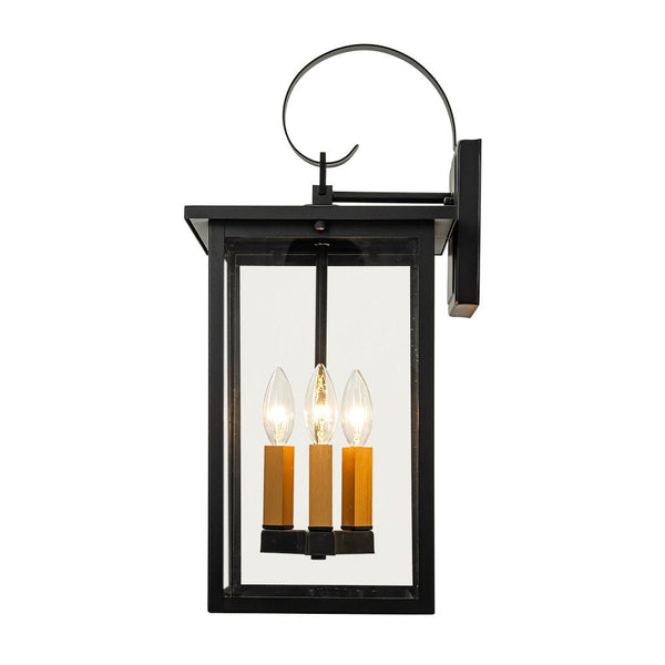Chandelierias - Square Cage Clear Glass 3 - Light Outdoor Wall Sconce - Wall Light - Black -