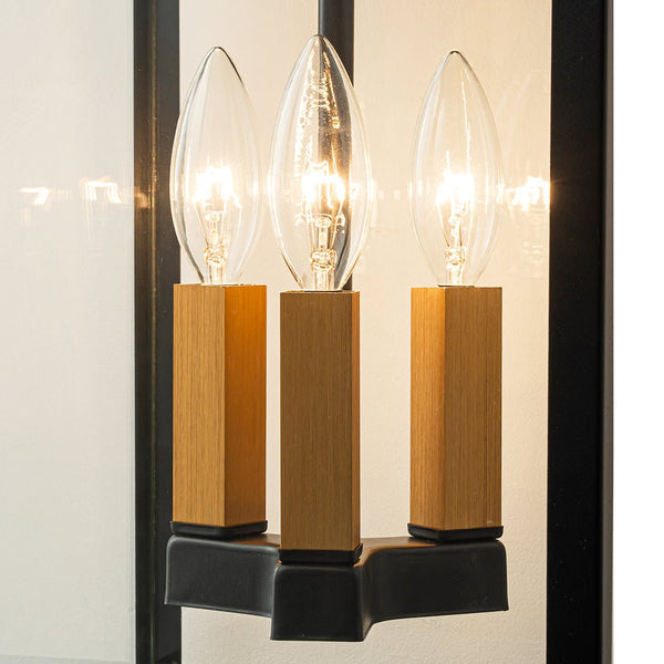 Chandelierias - Square Cage Clear Glass 3 - Light Outdoor Wall Sconce - Wall Light - Black -