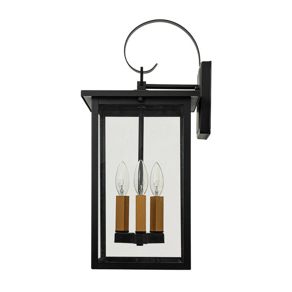 Chandelierias - Square Cage Clear Glass 3 - Light Outdoor Wall Sconce - Wall Light - Black -