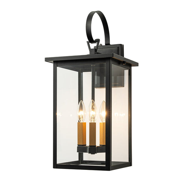 Chandelierias - Square Cage Clear Glass 3 - Light Outdoor Wall Sconce - Wall Light - Black -
