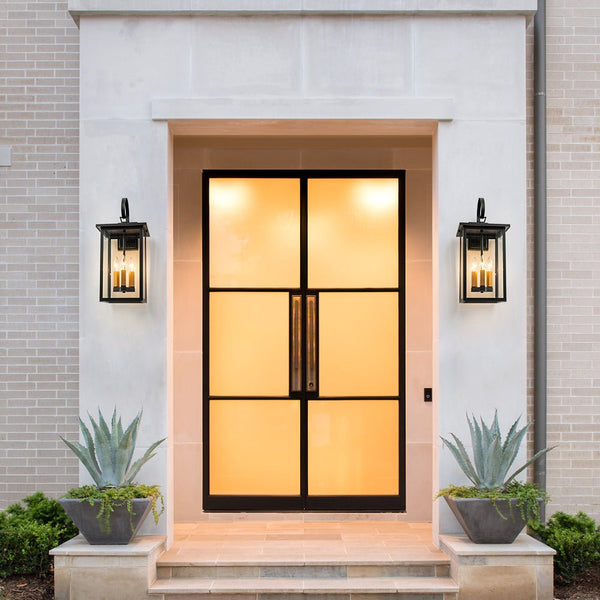 Chandelierias - Square Cage Clear Glass 3 - Light Outdoor Wall Sconce - Wall Light - Black -