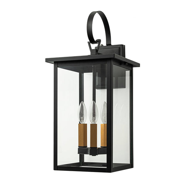 Chandelierias - Square Cage Clear Glass 3 - Light Outdoor Wall Sconce - Wall Light - Black -