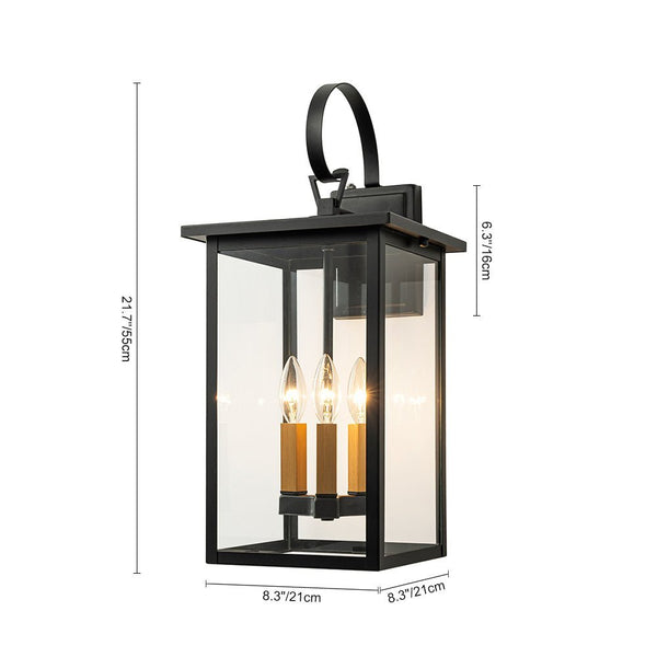 Chandelierias - Square Cage Clear Glass 3 - Light Outdoor Wall Sconce - Wall Light - Black -