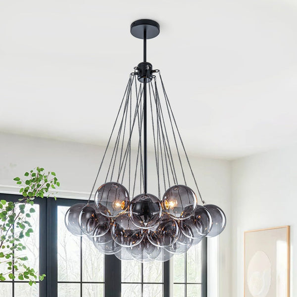 Chandelierias - Statement Cluster 3 - Light Gradient Colored Glass Chandelier - Chandelier - Stormy - gray -