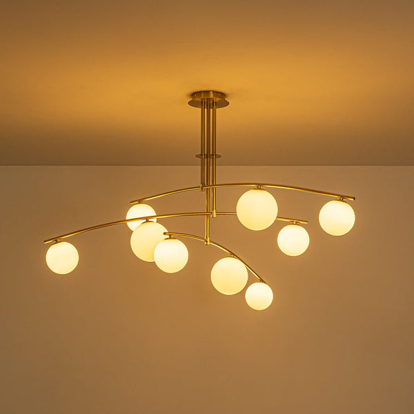 Chandelierias - Stylish Modern 9 - Light Branch Glass Globe Semi Flush Mount - Semi Flush - Brass -