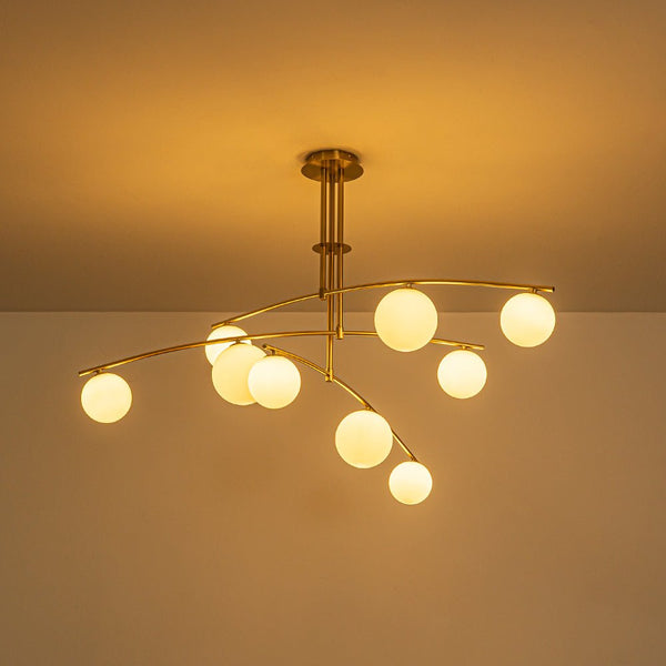 Chandelierias - Stylish Modern 9 - Light Branch Glass Globe Semi Flush Mount - Semi Flush - Brass -