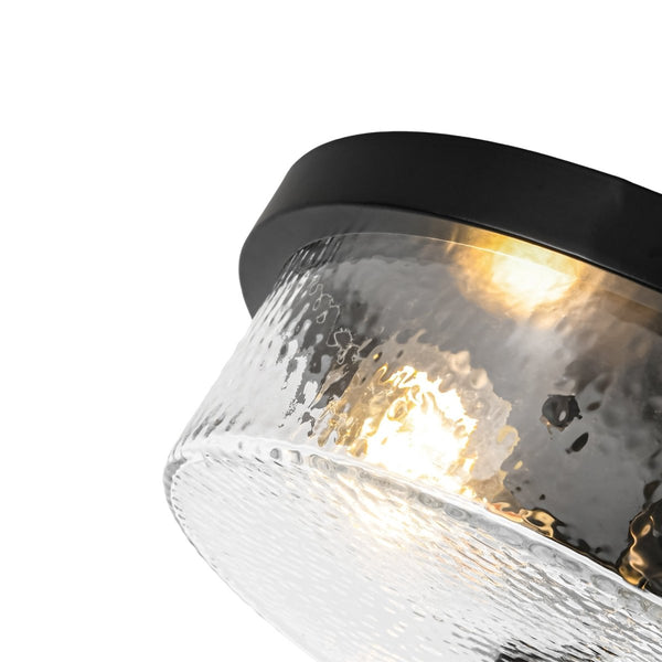 Chandelierias-Transitional 2-Light Hand hammered Glass Drum Flush Mount-Flush Mount-Matte Black-