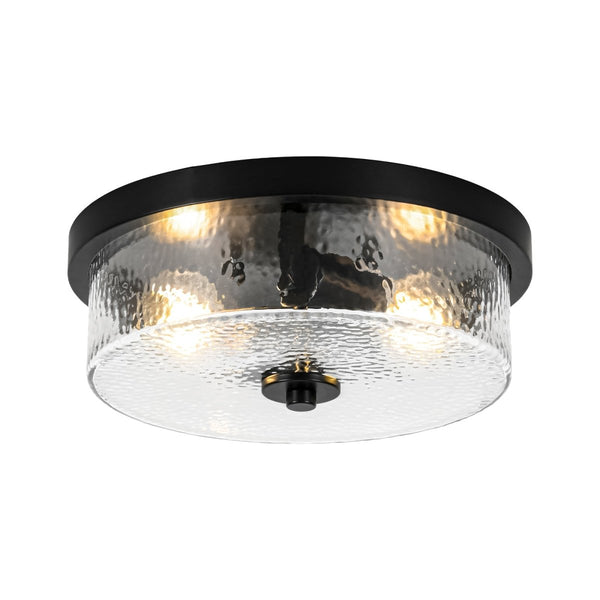 Chandelierias-Transitional 2-Light Hand hammered Glass Drum Flush Mount-Flush Mount-Matte Black-