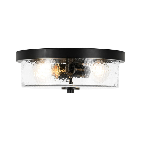 Chandelierias-Transitional 2-Light Hand hammered Glass Drum Flush Mount-Flush Mount-Matte Black-