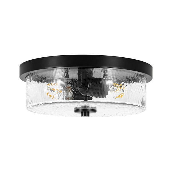 Chandelierias-Transitional 2-Light Hand hammered Glass Drum Flush Mount-Flush Mount-Matte Black-