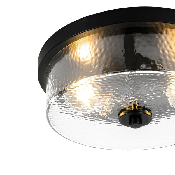 Chandelierias-Transitional 2-Light Hand hammered Glass Drum Flush Mount-Flush Mount-Matte Black-