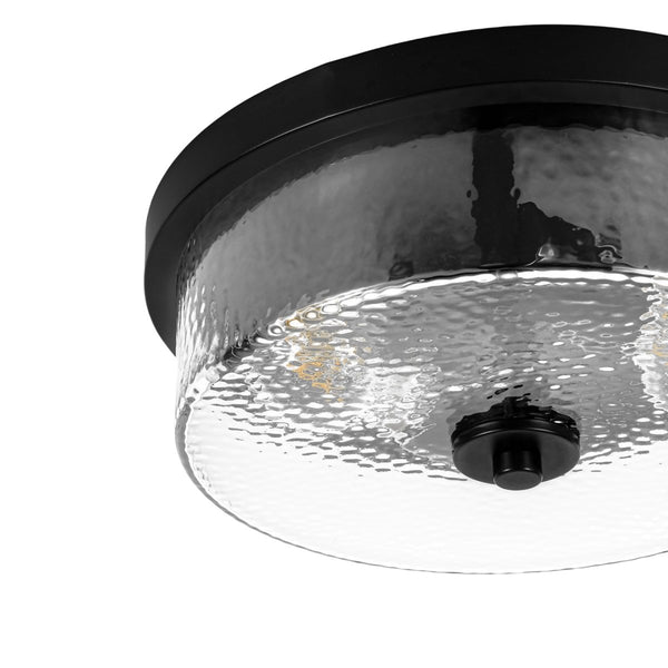 Chandelierias-Transitional 2-Light Hand hammered Glass Drum Flush Mount-Flush Mount-Matte Black-