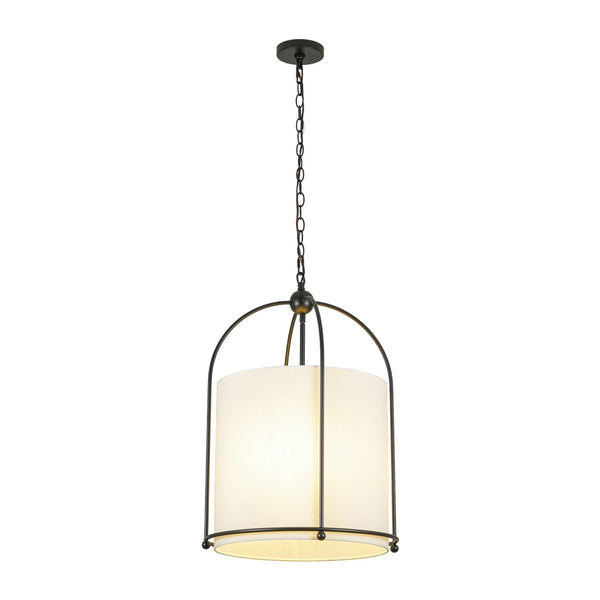 Chandelierias-Transitional 3-Light Cylindrical Linen Arched Metal Lantern Pendant-Pendants-18.1 in-