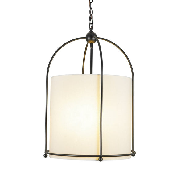 Chandelierias-Transitional 3-Light Cylindrical Linen Arched Metal Lantern Pendant-Pendants-18.1 in-