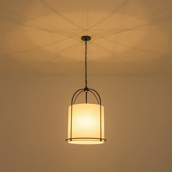 Chandelierias-Transitional 3-Light Cylindrical Linen Arched Metal Lantern Pendant-Pendants-18.1 in-