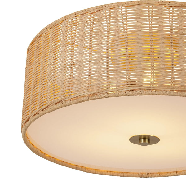Chandelierias-Tropical Hand-woven 3-Light Rattan Drum Semi-flush Mount-Semi Flush-Brass-2-Pack