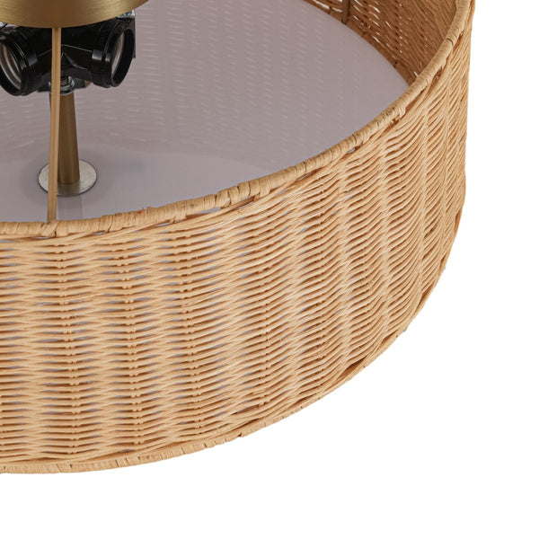 Chandelierias-Tropical Hand-woven 3-Light Rattan Drum Semi-flush Mount-Semi Flush-Brass-2-Pack
