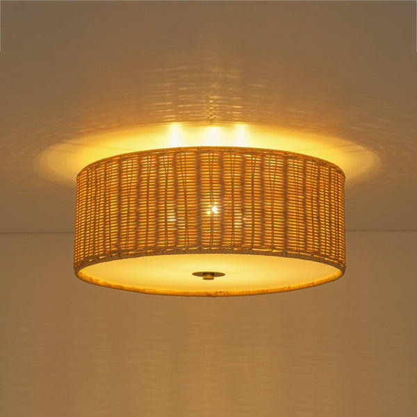 Chandelierias-Tropical Hand-woven 3-Light Rattan Drum Semi-flush Mount-Semi Flush-Brass-2-Pack