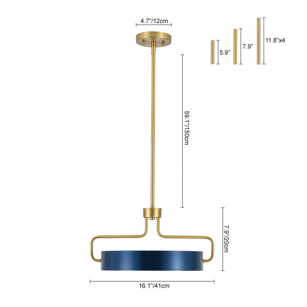 Chandelierias - Ultra Modern Dimmable LED Geometric Drum Pendant - Pendants - Blue & Brass -