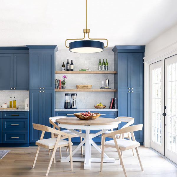 Chandelierias - Ultra Modern Dimmable LED Geometric Drum Pendant - Pendants - Blue & Brass -