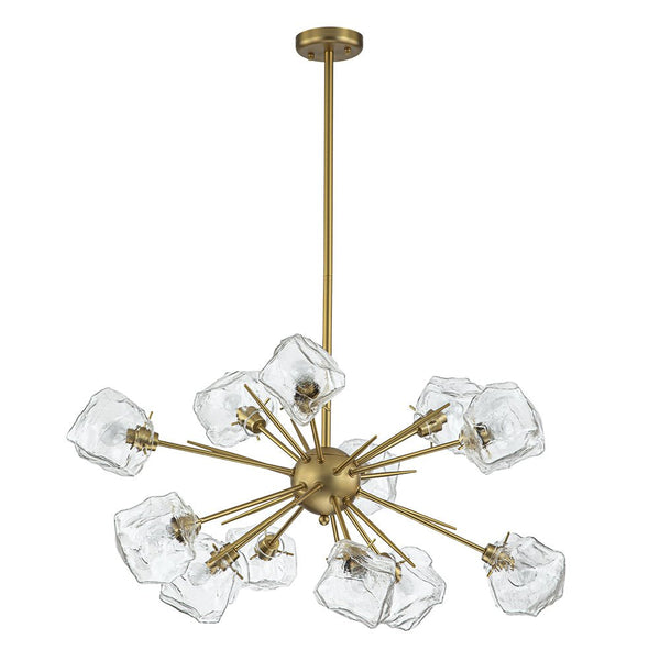 Chandelierias-Unique 12-Light Melting Ice Glass Cube Sputnik Chandelier-Chandeliers-Brass-12 Bulbs
