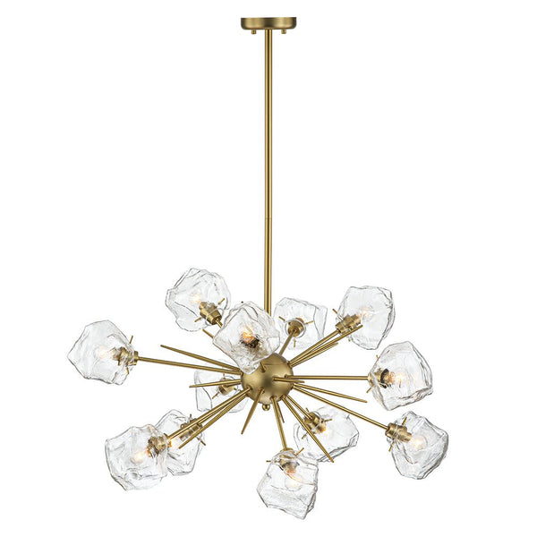 Chandelierias-Unique 12-Light Melting Ice Glass Cube Sputnik Chandelier-Chandeliers-Brass-12 Bulbs