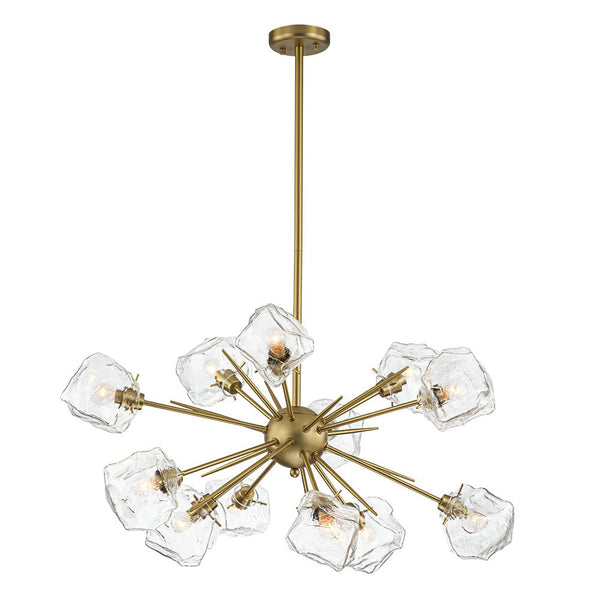 Chandelierias-Unique 12-Light Melting Ice Glass Cube Sputnik Chandelier-Chandeliers-Brass-12 Bulbs