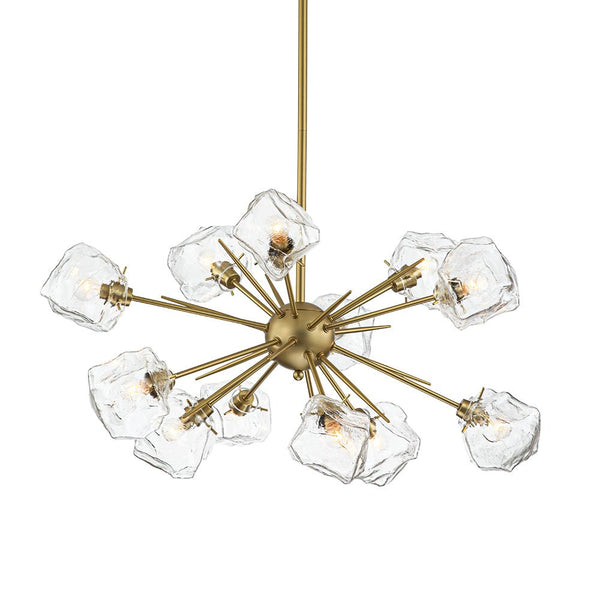 Chandelierias-Unique 12-Light Melting Ice Glass Cube Sputnik Chandelier-Chandeliers-Brass-12 Bulbs