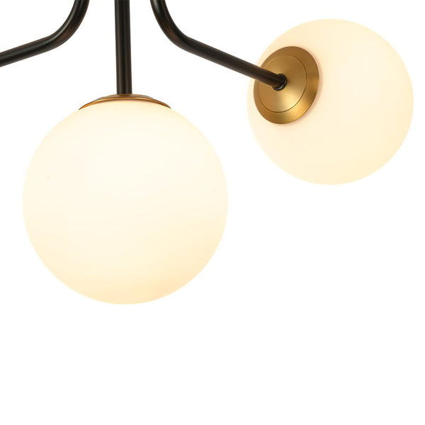 Chandelierias - Unique 5 - Light Milk Glass Sputnik Semi - Flush Mount - Semi Flush - Black & Brass -