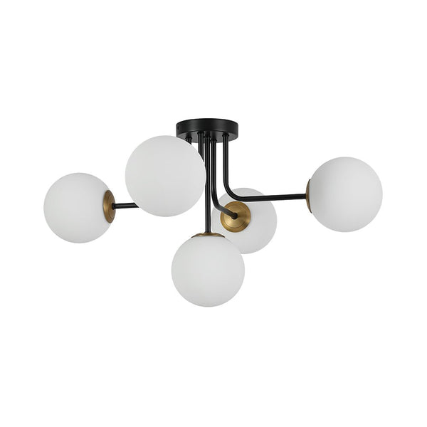 Chandelierias - Unique 5 - Light Milk Glass Sputnik Semi - Flush Mount - Semi Flush - Black & Brass -