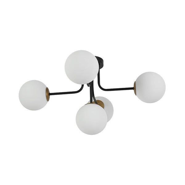 Chandelierias - Unique 5 - Light Milk Glass Sputnik Semi - Flush Mount - Semi Flush - Black & Brass -