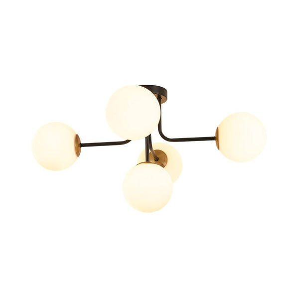 Chandelierias - Unique 5 - Light Milk Glass Sputnik Semi - Flush Mount - Semi Flush - Black & Brass -