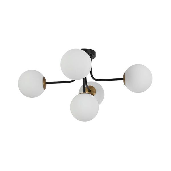 Chandelierias - Unique 5 - Light Milk Glass Sputnik Semi - Flush Mount - Semi Flush - Black & Brass -