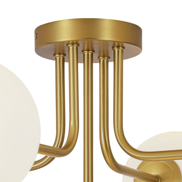 Chandelierias-Unique 5-Light Milk Glass Sputnik Semi-Flush Mount-Semi Flush-Brass-