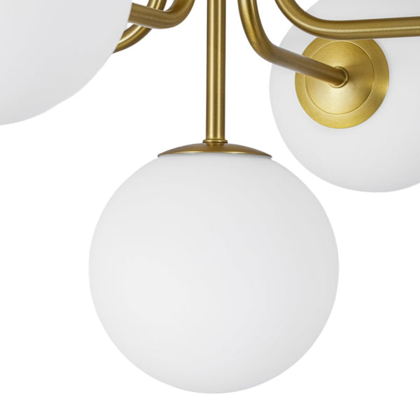 Chandelierias-Unique 5-Light Milk Glass Sputnik Semi-Flush Mount-Semi Flush-Brass-