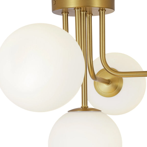 Chandelierias-Unique 5-Light Milk Glass Sputnik Semi-Flush Mount-Semi Flush-Brass-