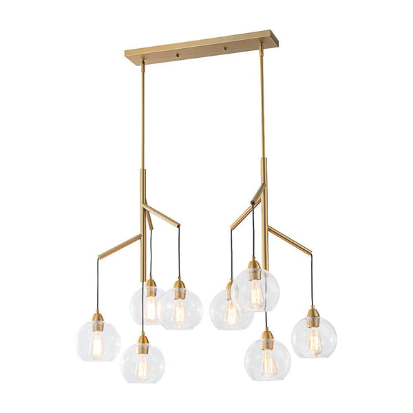 Chandelierias - Unique 8 - Light Clear Glass Globes Fruits Branch Linear Chandelier - Chandeliers - Brass -