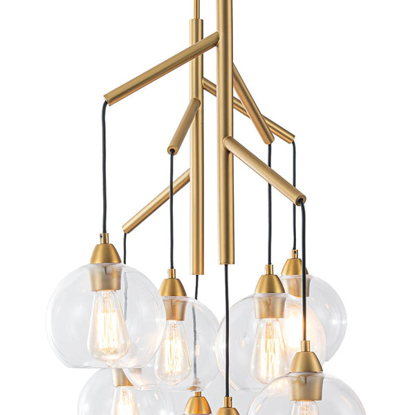 Chandelierias - Unique 8 - Light Clear Glass Globes Fruits Branch Linear Chandelier - Chandeliers - Brass -