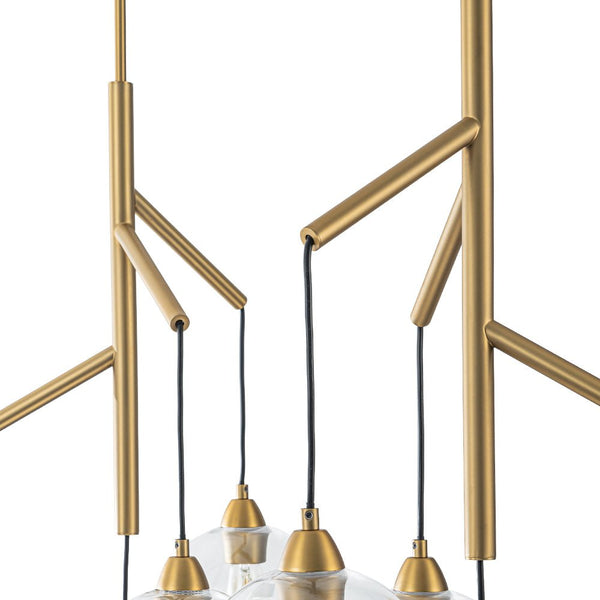 Chandelierias - Unique 8 - Light Clear Glass Globes Fruits Branch Linear Chandelier - Chandeliers - Brass -